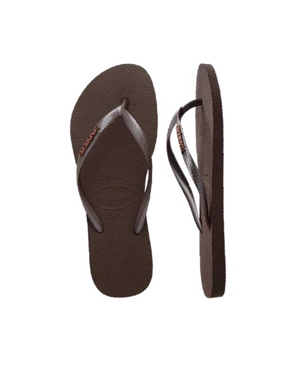 Havaianas Women's Slim Metal Logo Thongs – Dark Brown