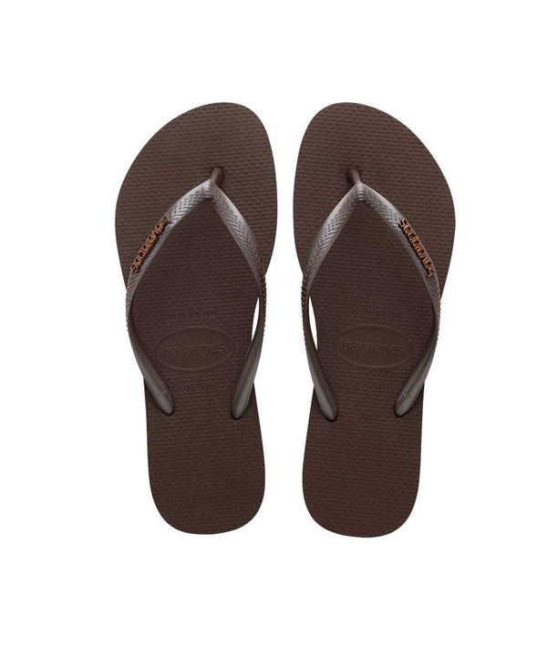 Havaianas Women's Slim Metal Logo Thongs – Dark Brown – view 2